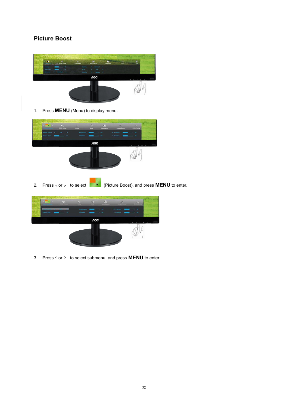 Picture boost, Image setup | AOC i2369Vm User Manual | Page 32 / 72