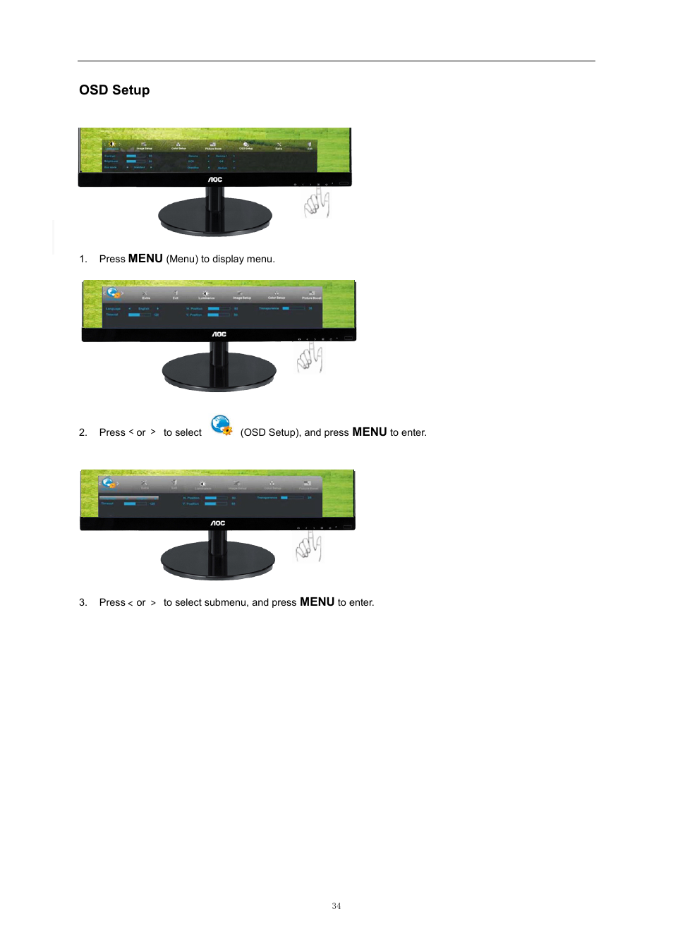 Osd setup, Color setup | AOC i2369Vm User Manual | Page 34 / 72