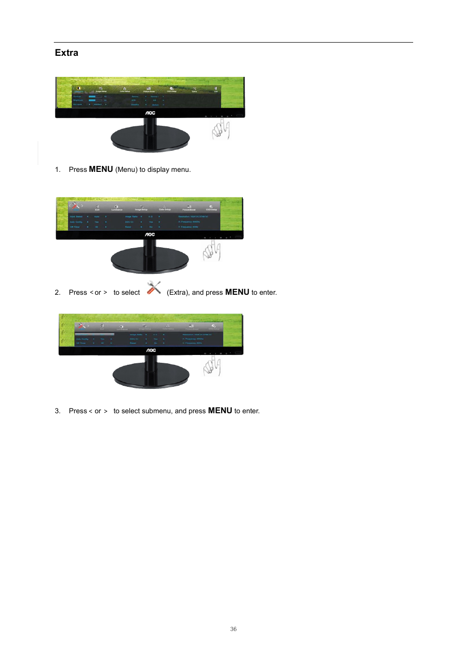 Extra, Picture boost | AOC i2369Vm User Manual | Page 36 / 72