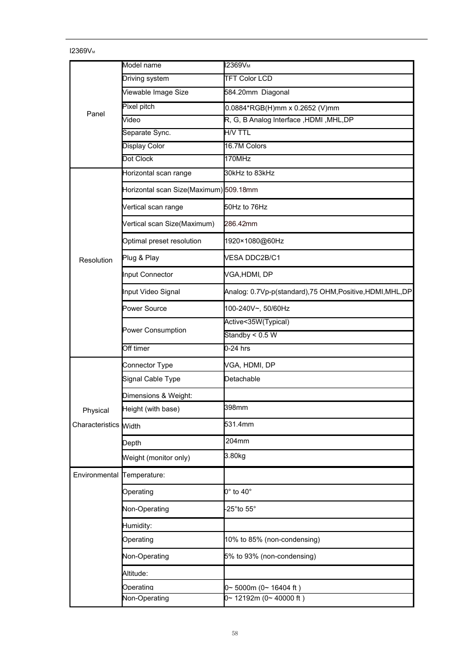 AOC i2369Vm User Manual | Page 58 / 72