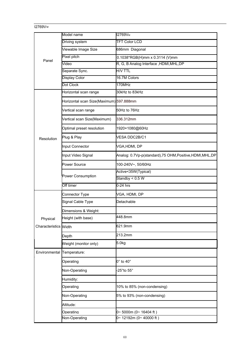 AOC i2369Vm User Manual | Page 60 / 72