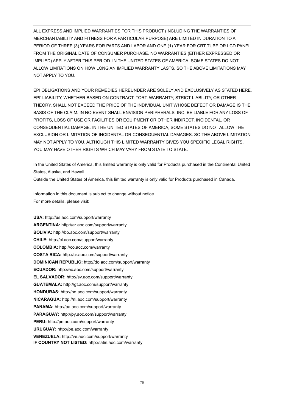 AOC i2369Vm User Manual | Page 70 / 72