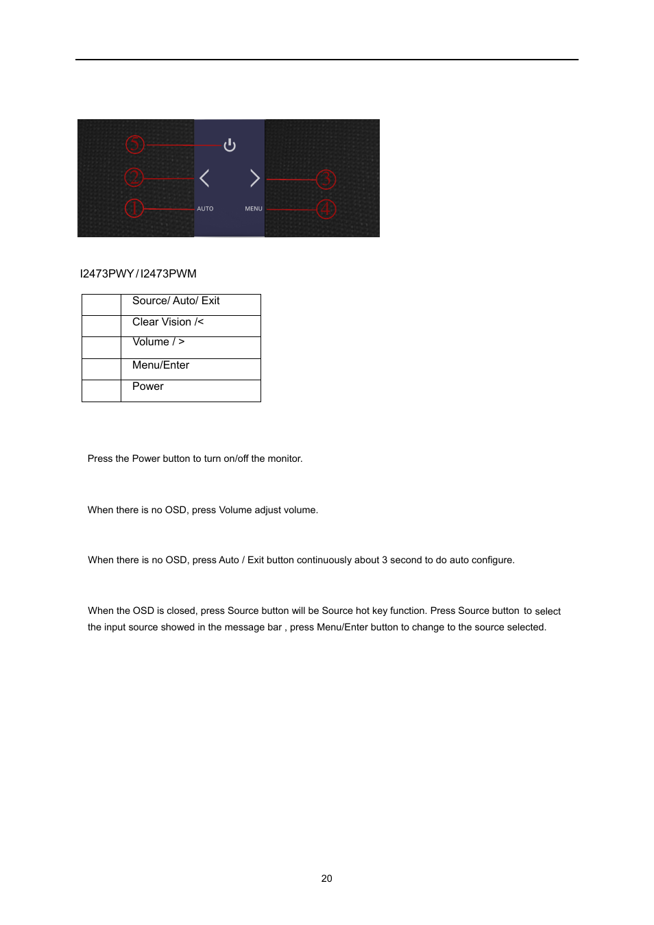 Hotkeys | AOC I2473PWM User Manual | Page 20 / 68