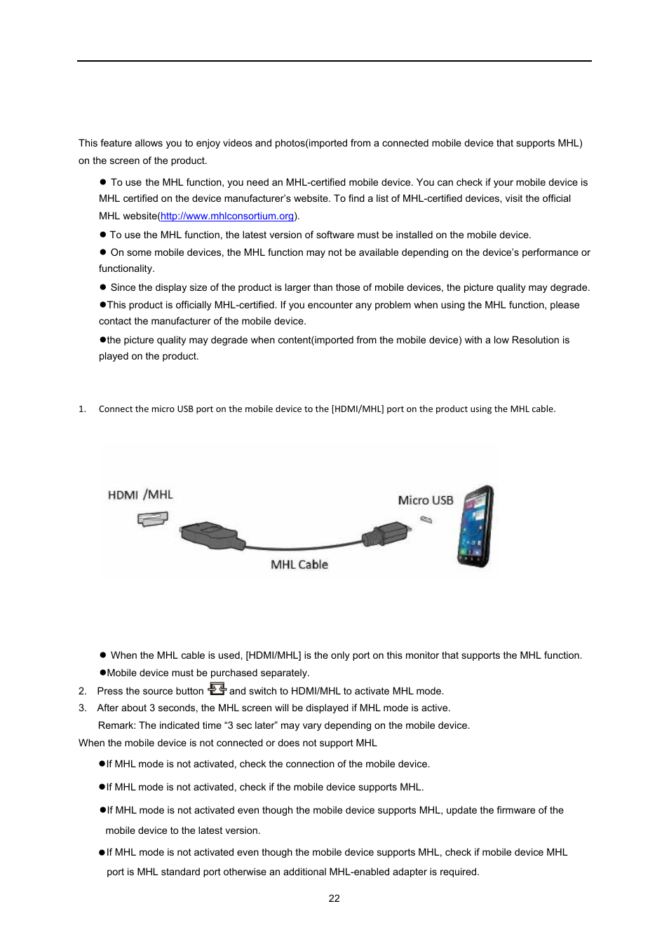 Using “mhl(mobile high-definition link) | AOC I2473PWM User Manual | Page 22 / 68