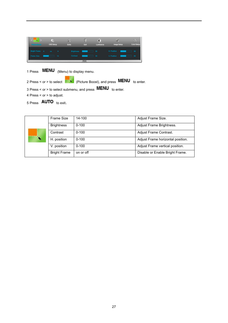 Picture boost | AOC I2473PWM User Manual | Page 27 / 68