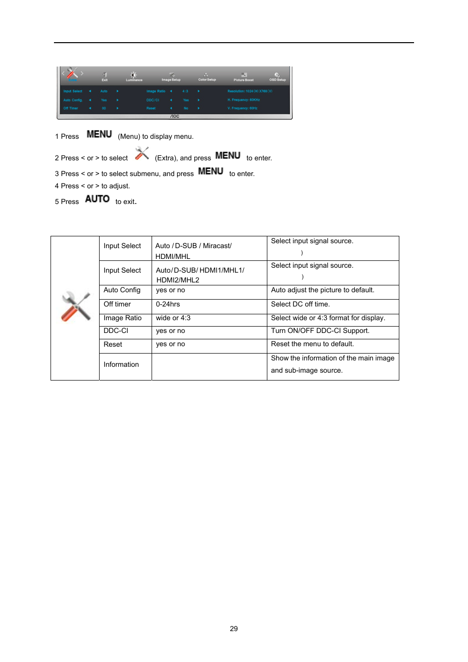 Extra | AOC I2473PWM User Manual | Page 29 / 68