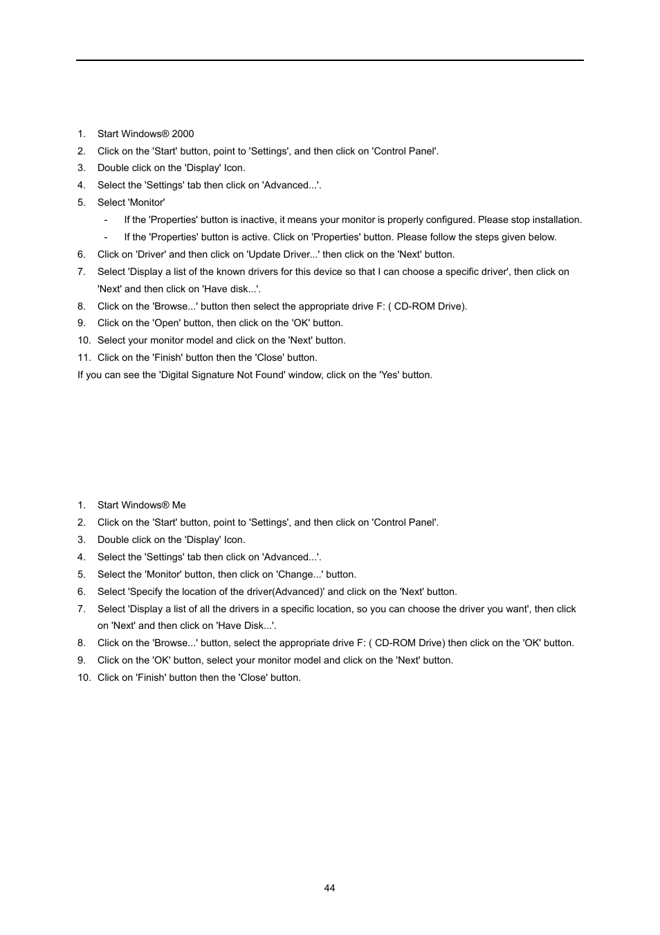 Windows 2000, Windows me | AOC I2473PWM User Manual | Page 44 / 68