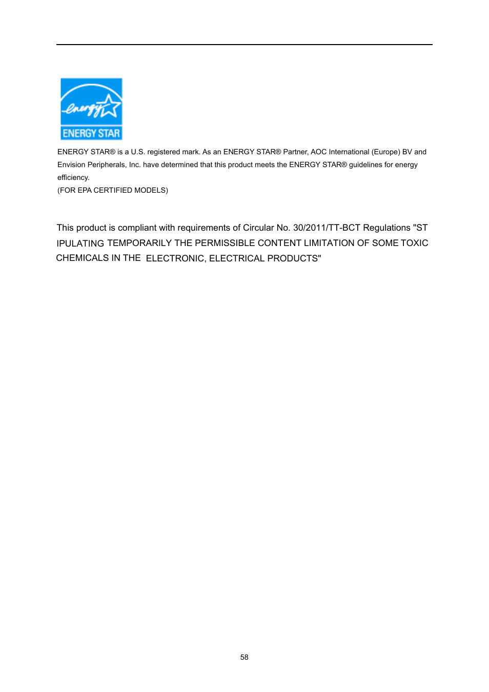 Epa energy star | AOC I2473PWM User Manual | Page 58 / 68