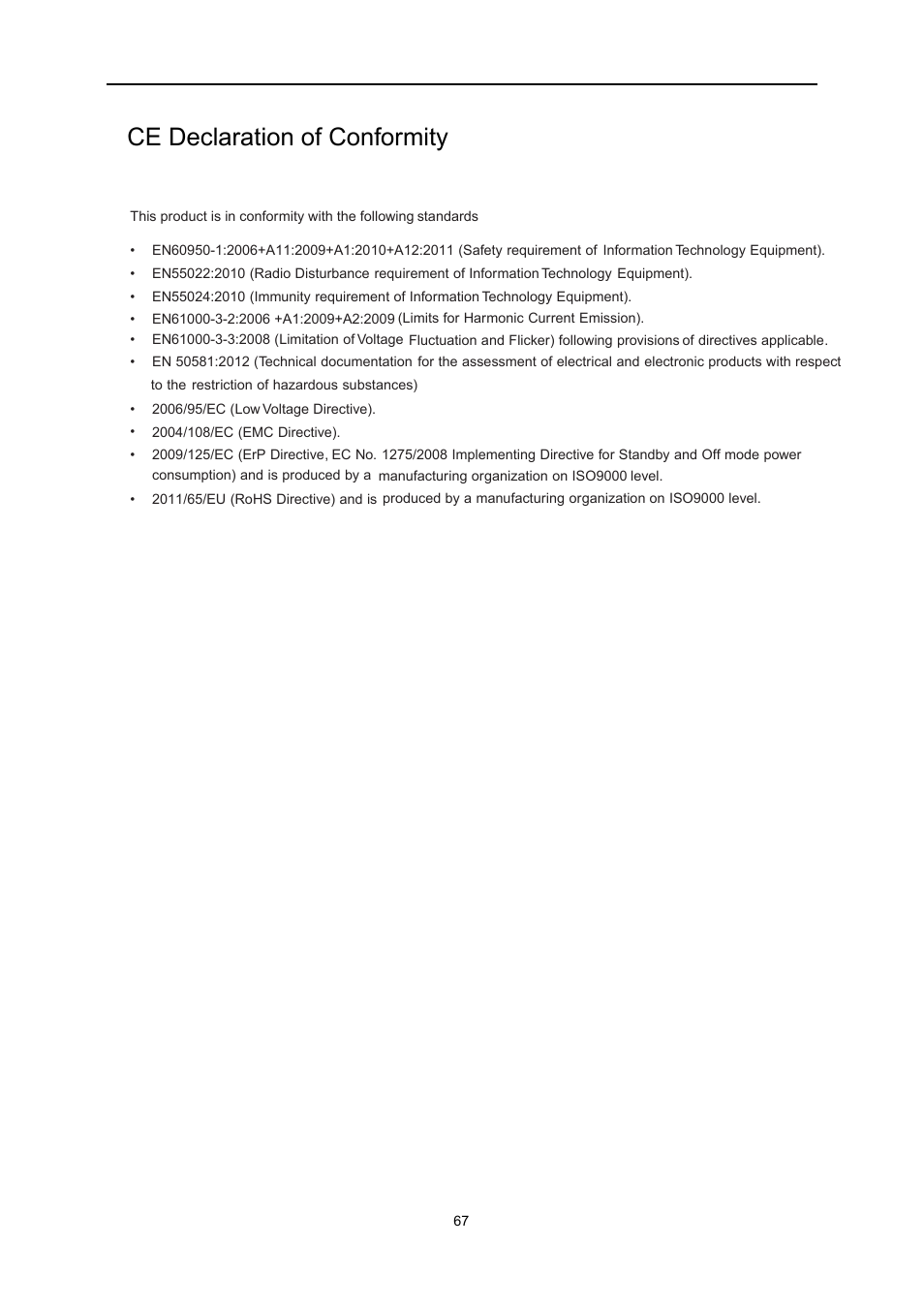 Ce declaration of conformity | AOC I2473PWM User Manual | Page 67 / 68