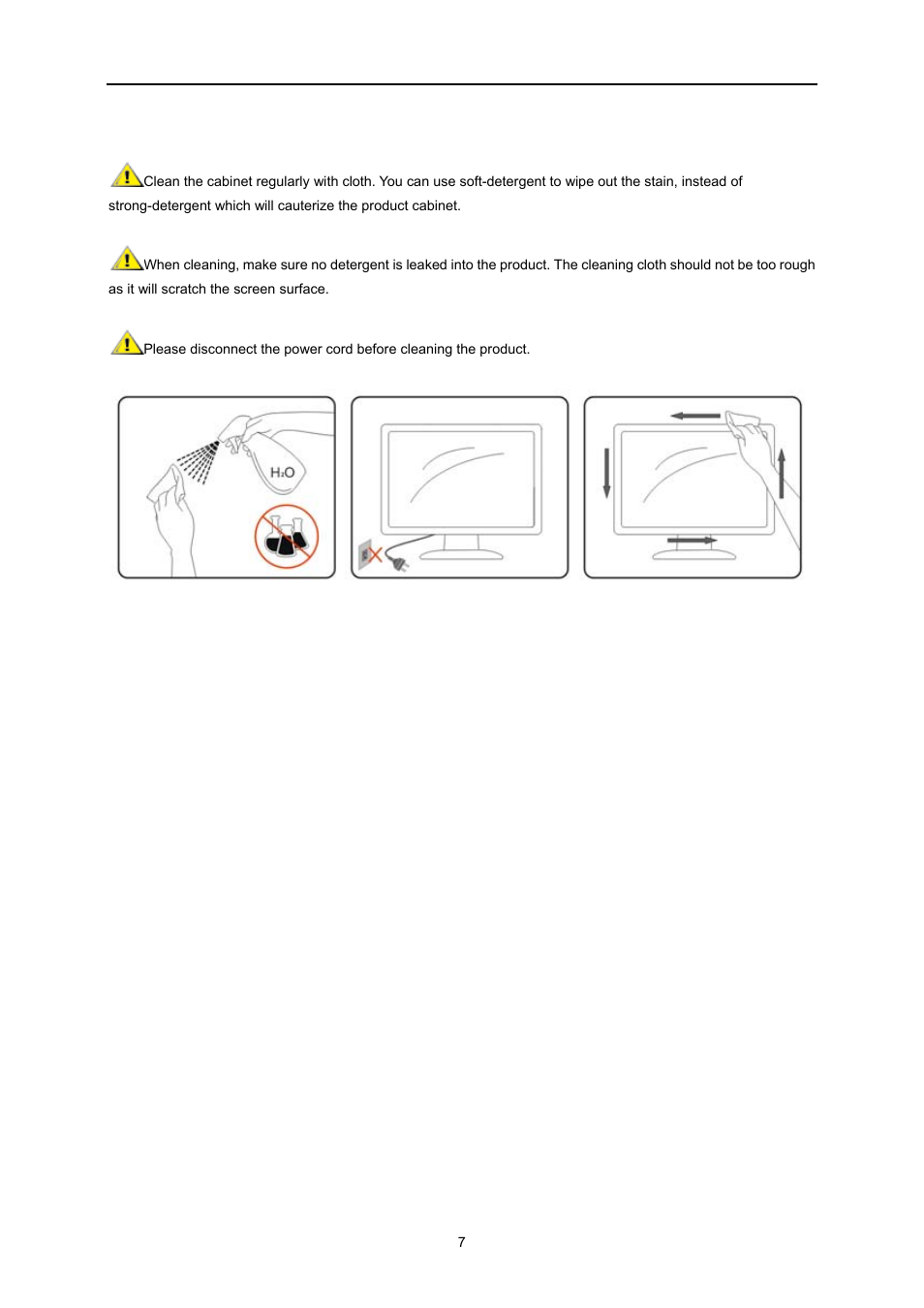 Cleaning | AOC I2473PWM User Manual | Page 7 / 68
