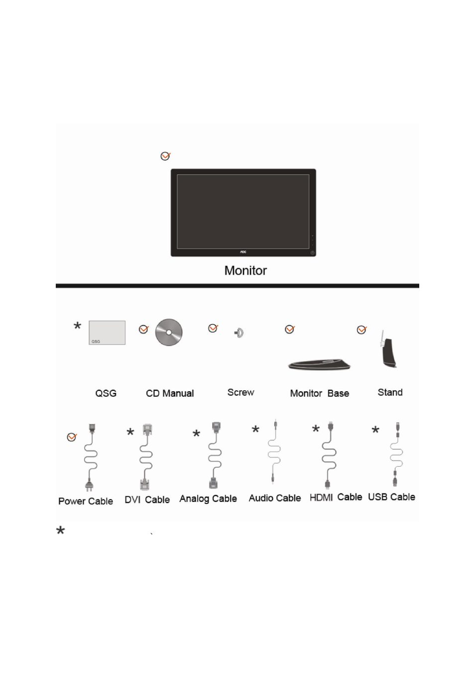 Setup, Contents in box | AOC 2436Vwa User Manual | Page 10 / 59