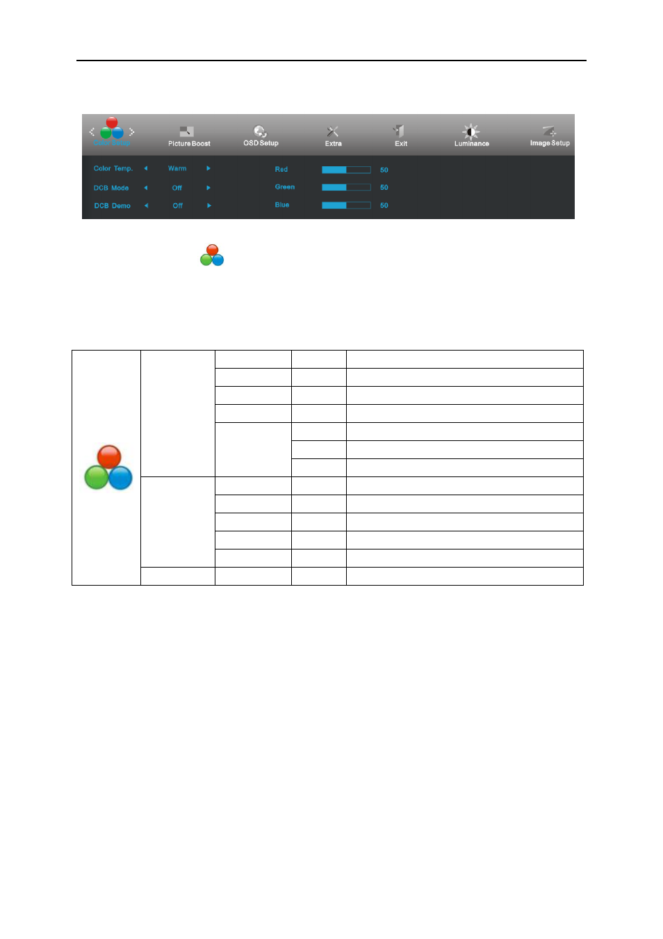 Color setup | AOC e2425Swd User Manual | Page 24 / 58