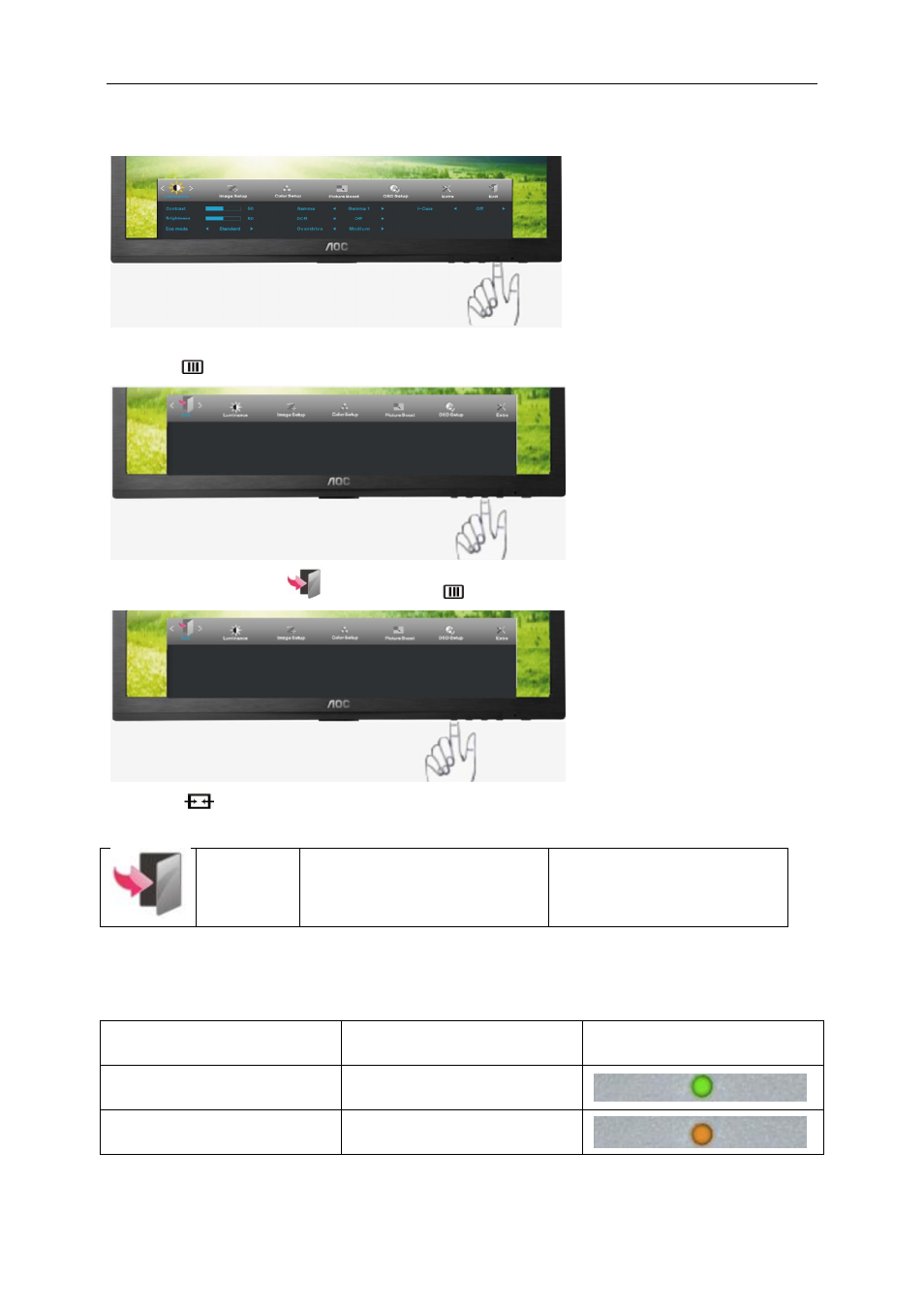 Exit, Led indicator | AOC e2460Swhu User Manual | Page 32 / 62