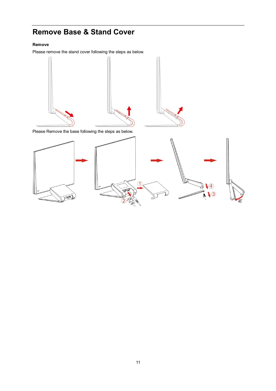 Remove base & stand cover | AOC e2462Vwh User Manual | Page 11 / 58