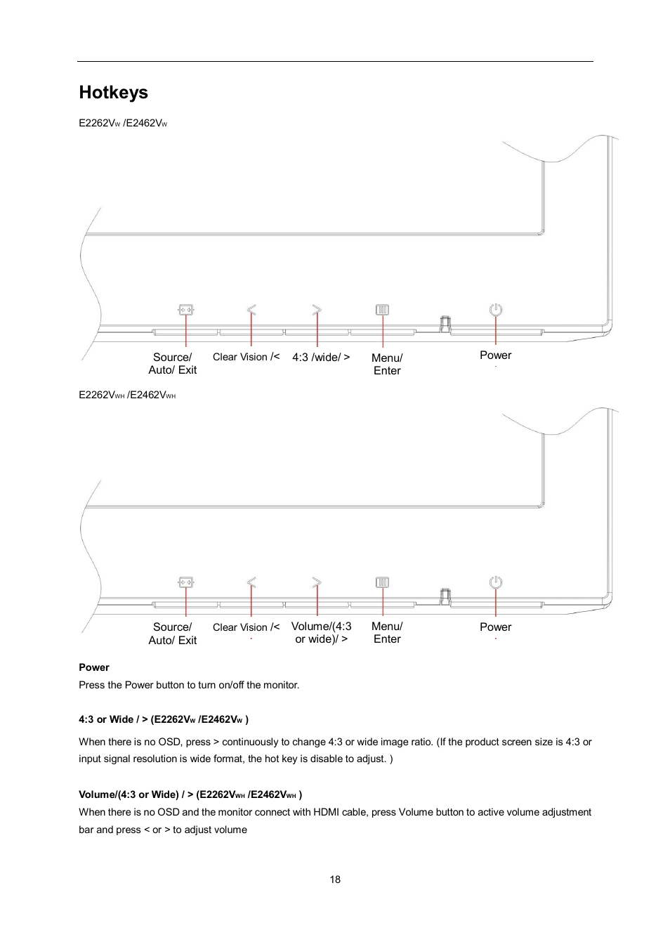 Hotkeys | AOC e2462Vwh User Manual | Page 18 / 58