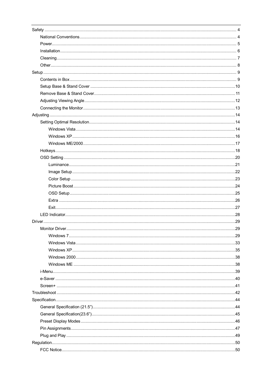 AOC e2462Vwh User Manual | Page 2 / 58
