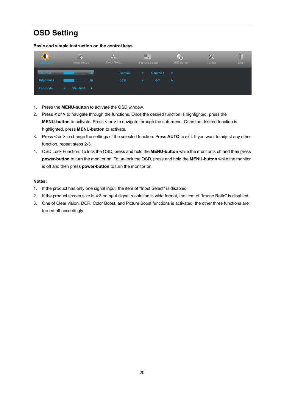 Osd setting | AOC e2462Vwh User Manual | Page 20 / 58