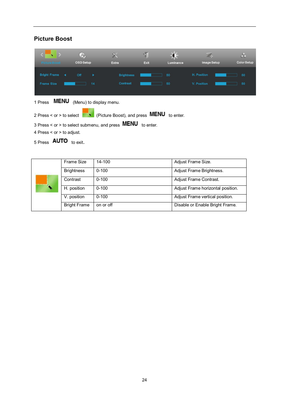 Picture boost | AOC e2462Vwh User Manual | Page 24 / 58