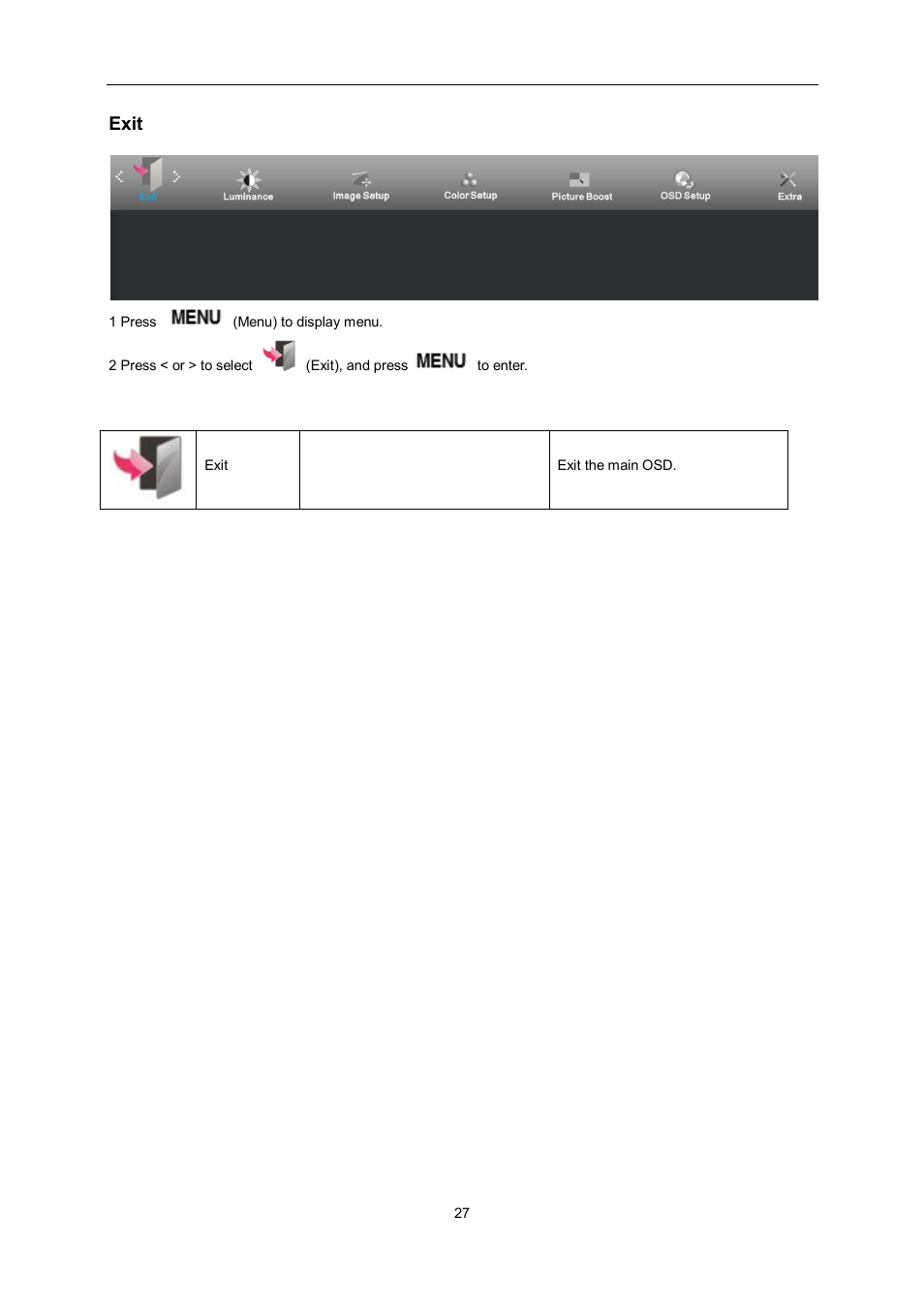 Exit | AOC e2462Vwh User Manual | Page 27 / 58