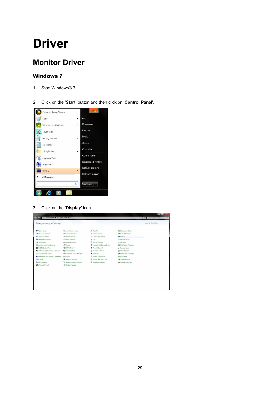 Driver, Monitor driver | AOC e2462Vwh User Manual | Page 29 / 58