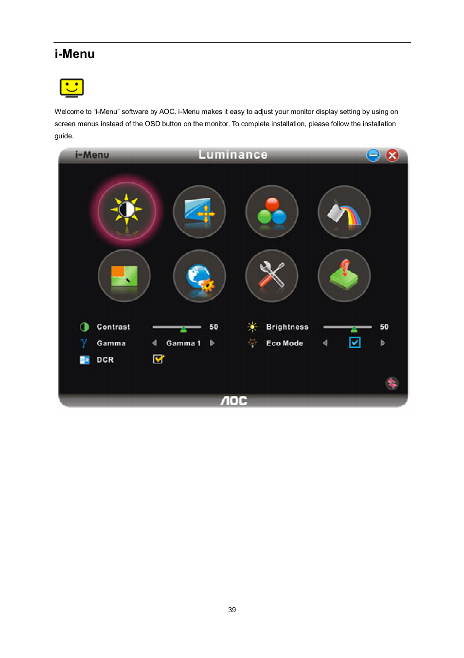 I-menu | AOC e2462Vwh User Manual | Page 39 / 58