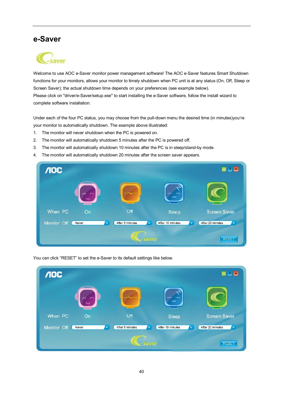 E-saver | AOC e2462Vwh User Manual | Page 40 / 58