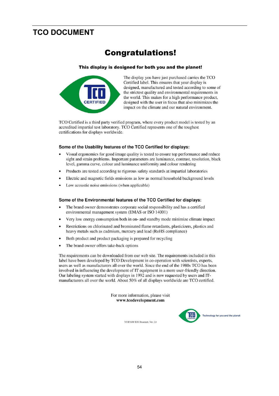 Tco document | AOC e2462Vwh User Manual | Page 54 / 58