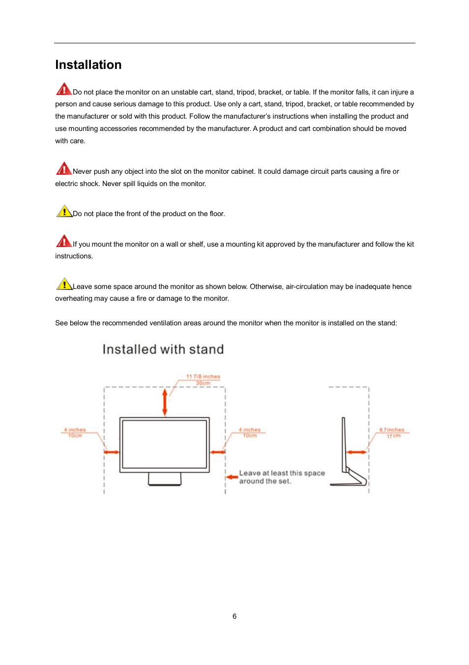 Installation | AOC e2462Vwh User Manual | Page 6 / 58