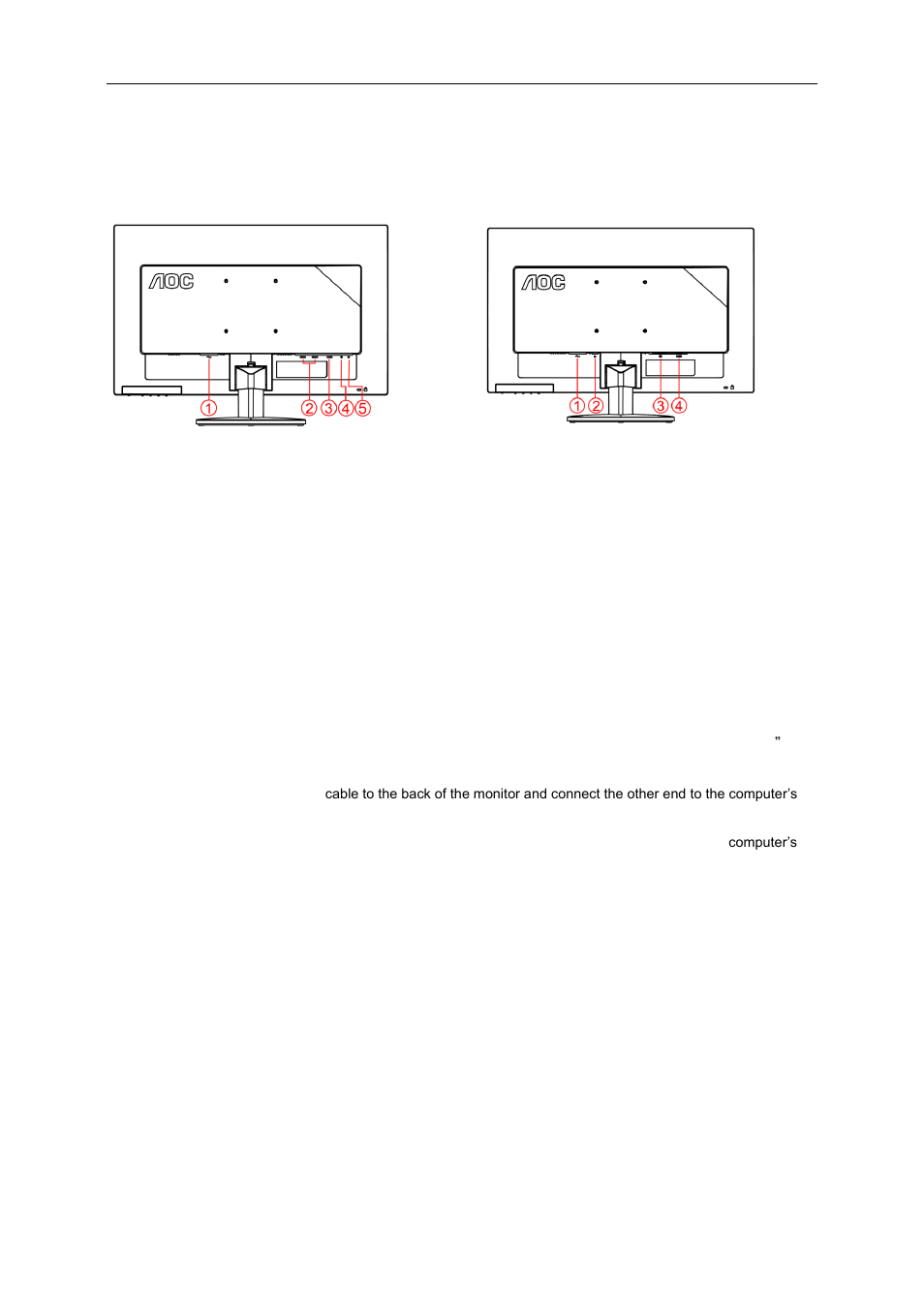 Connecting the monitor | AOC E2470SWHE User Manual | Page 12 / 60