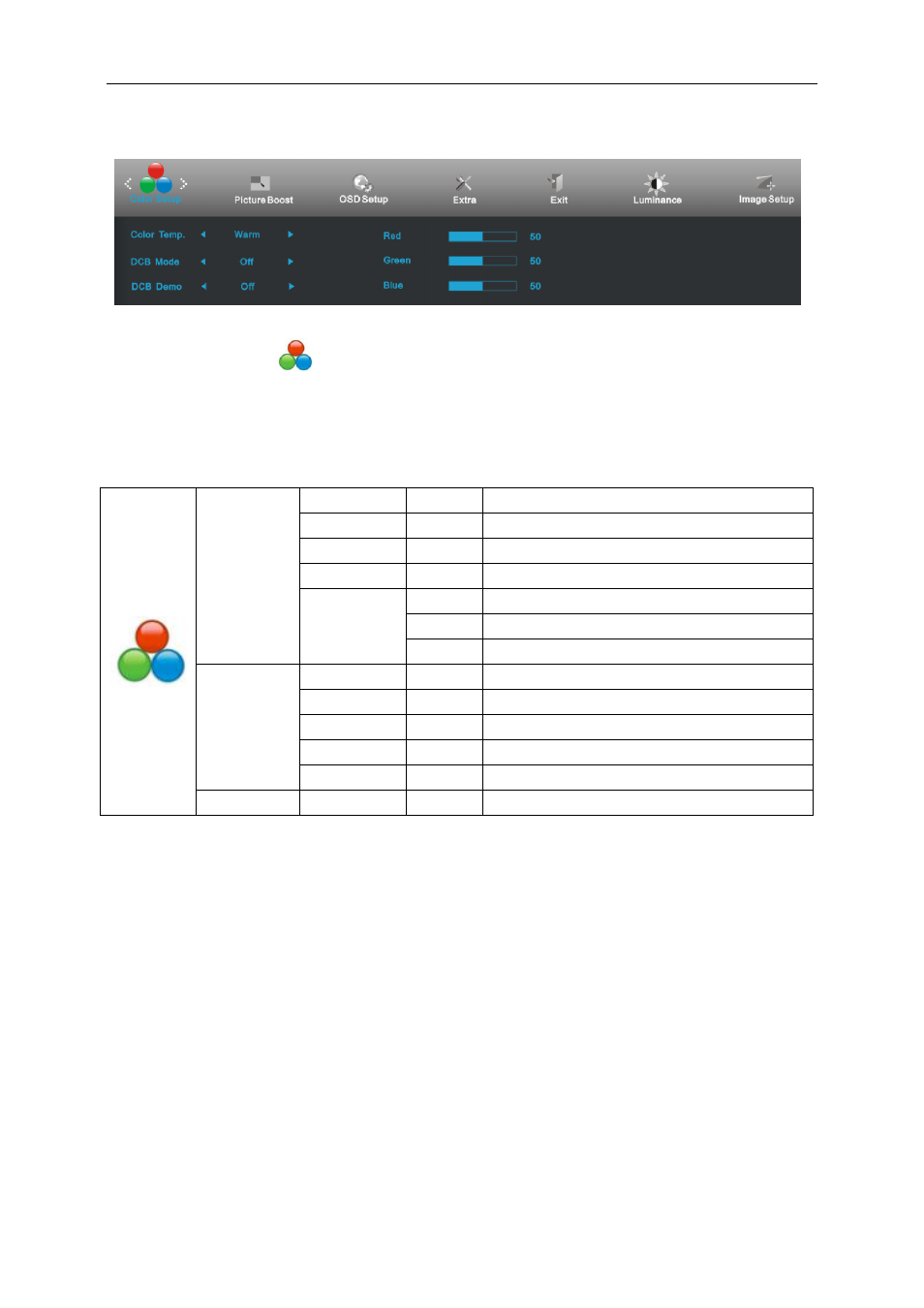 Color setup | AOC E2470SWHE User Manual | Page 25 / 60