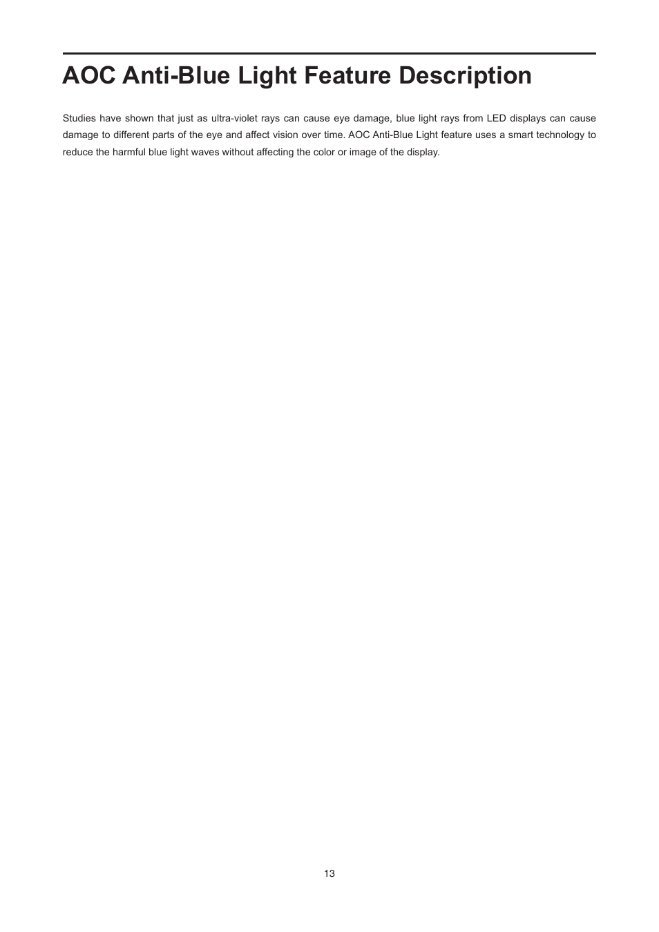Aoc anti-blue light feature description | AOC E2476VWM6 User Manual | Page 14 / 73