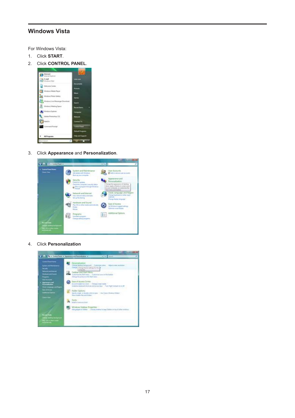 Windows vista | AOC E2476VWM6 User Manual | Page 18 / 73