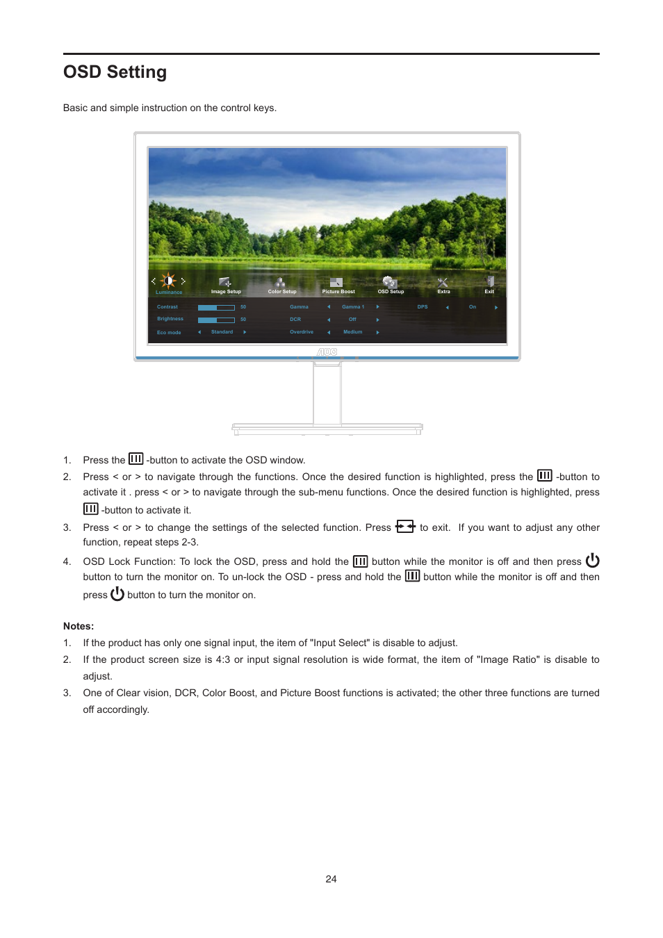 Osd setting | AOC E2476VWM6 User Manual | Page 25 / 73