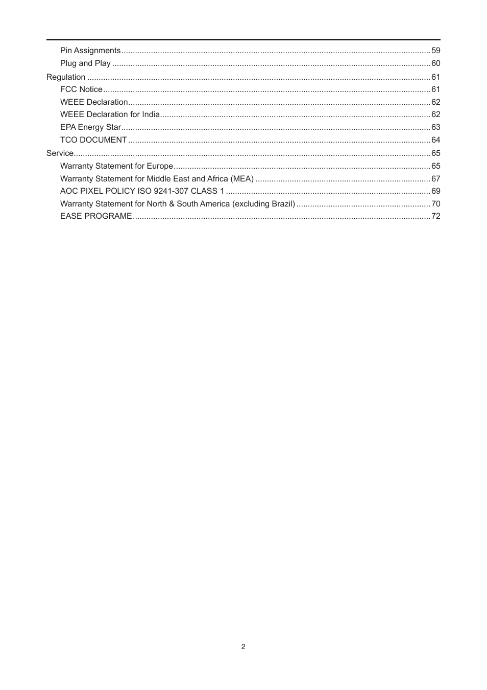 AOC E2476VWM6 User Manual | Page 3 / 73
