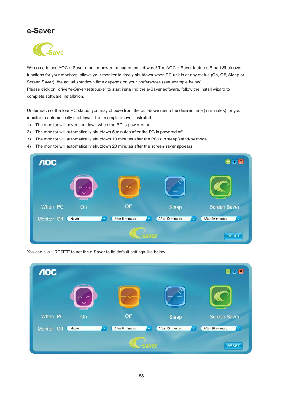 E-saver | AOC E2476VWM6 User Manual | Page 54 / 73