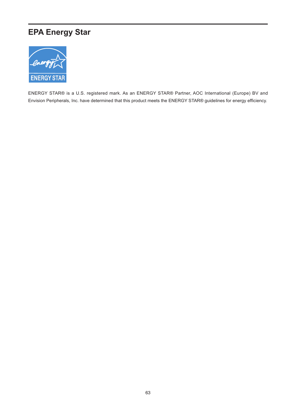 Epa energy star | AOC E2476VWM6 User Manual | Page 64 / 73
