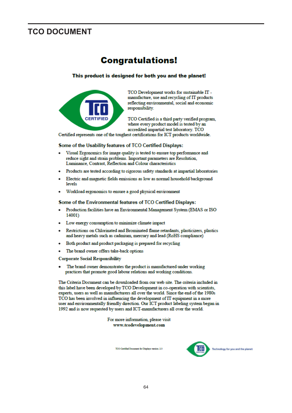 Tco document | AOC E2476VWM6 User Manual | Page 65 / 73