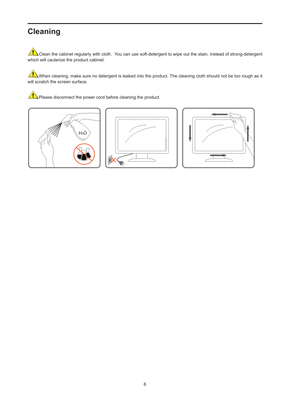 Cleaning | AOC E2476VWM6 User Manual | Page 7 / 73