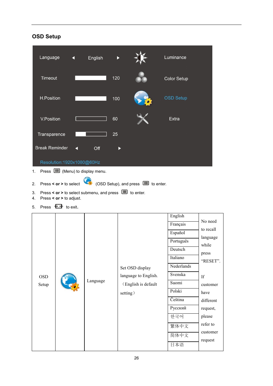 Osd setup | AOC G2460PG User Manual | Page 26 / 55