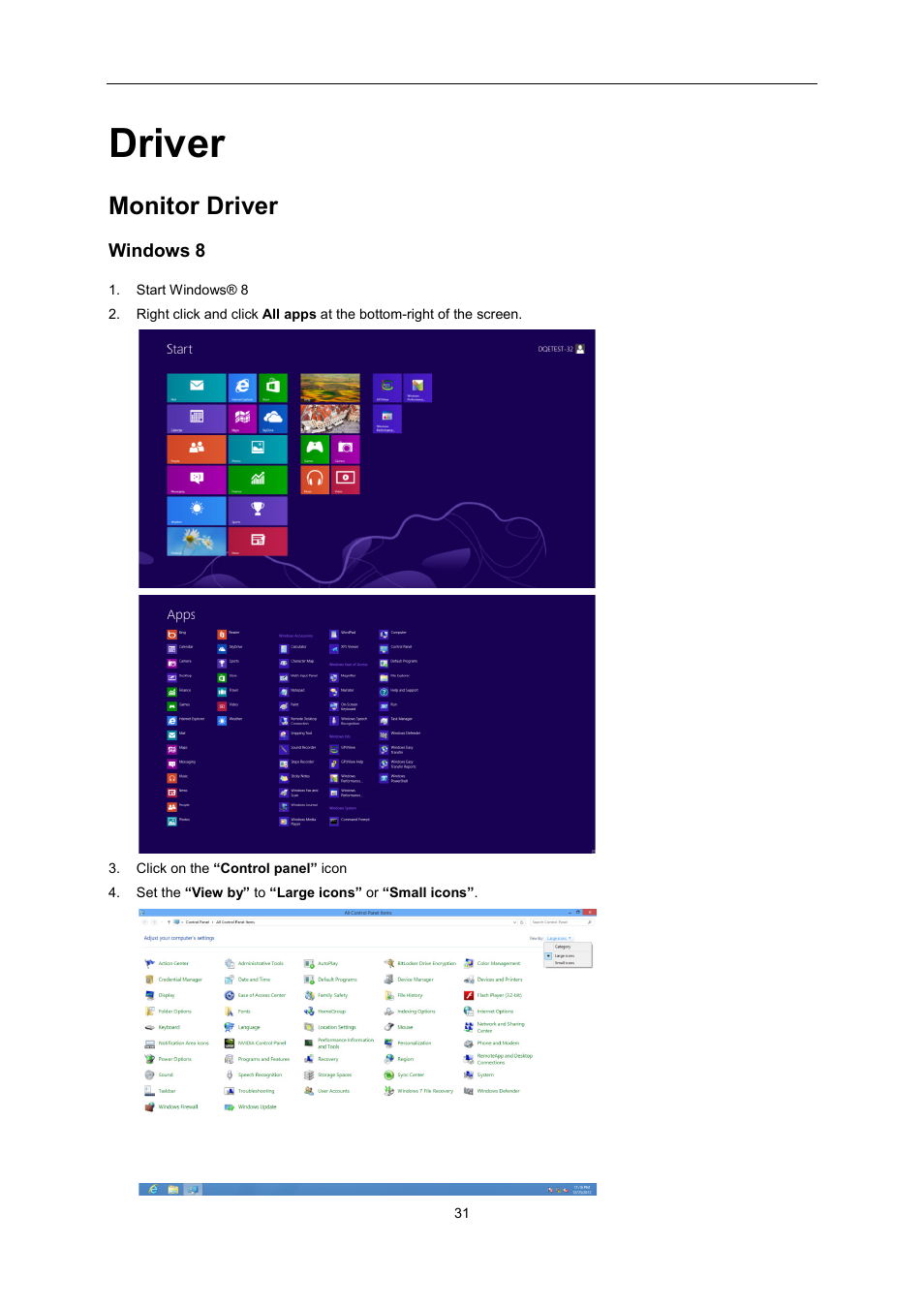 Driver, Monitor driver, Windows 8 | AOC G2460PG User Manual | Page 31 / 55