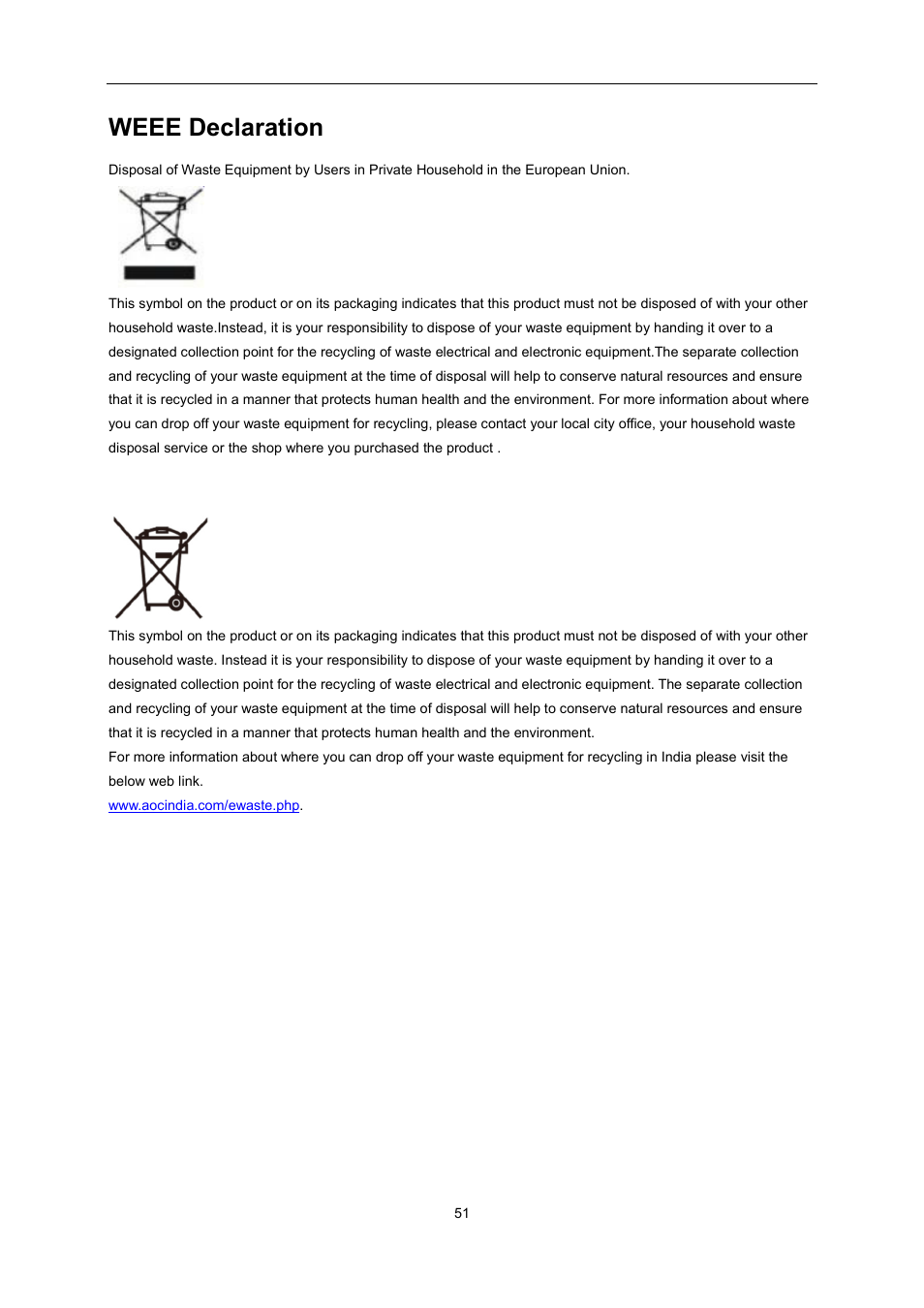 Weee declaration | AOC G2460PG User Manual | Page 51 / 55