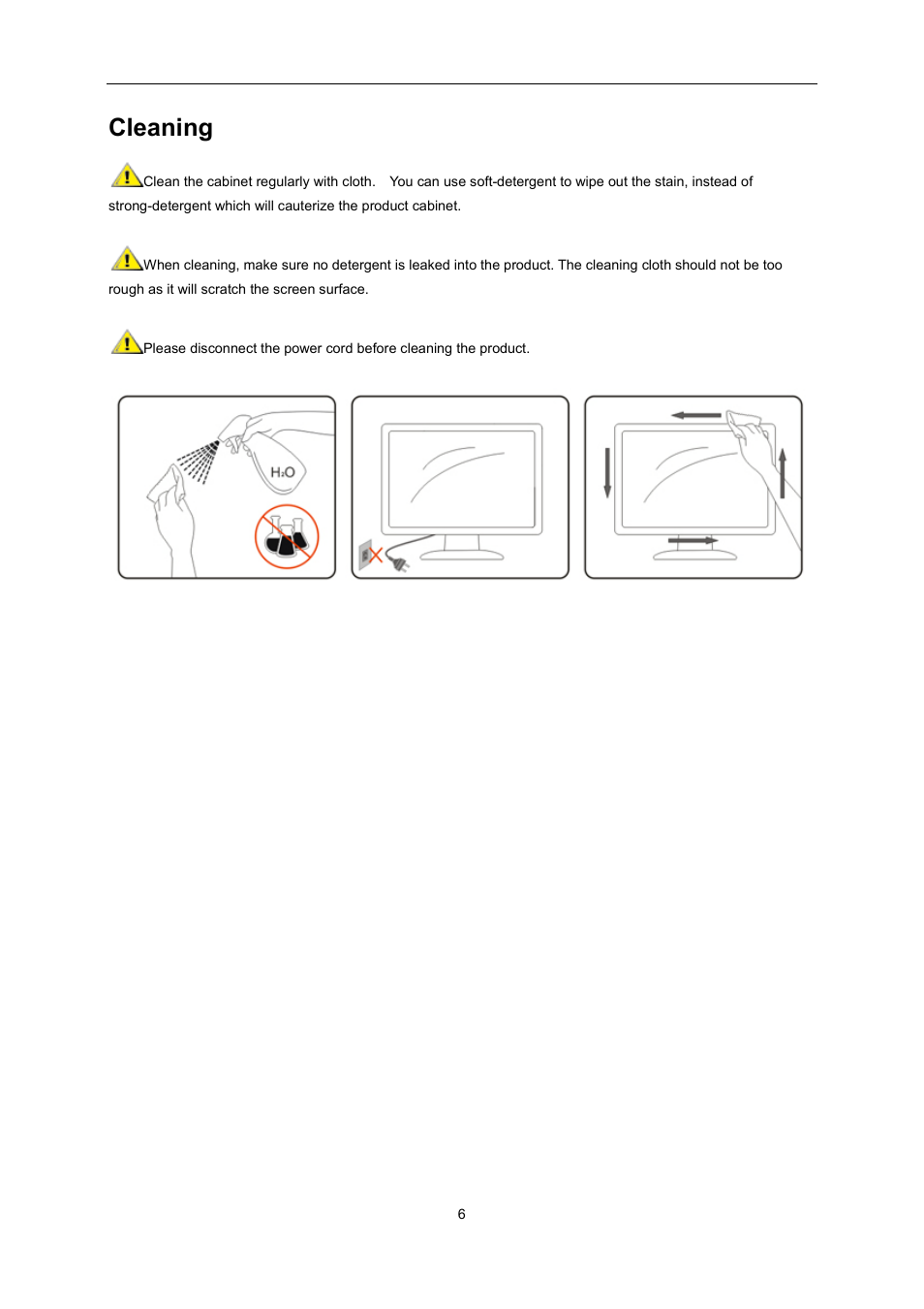 Cleaning | AOC G2460PG User Manual | Page 6 / 55