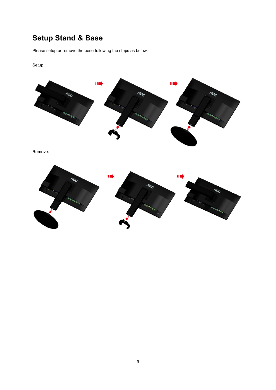 Setup stand & base | AOC G2460PG User Manual | Page 9 / 55