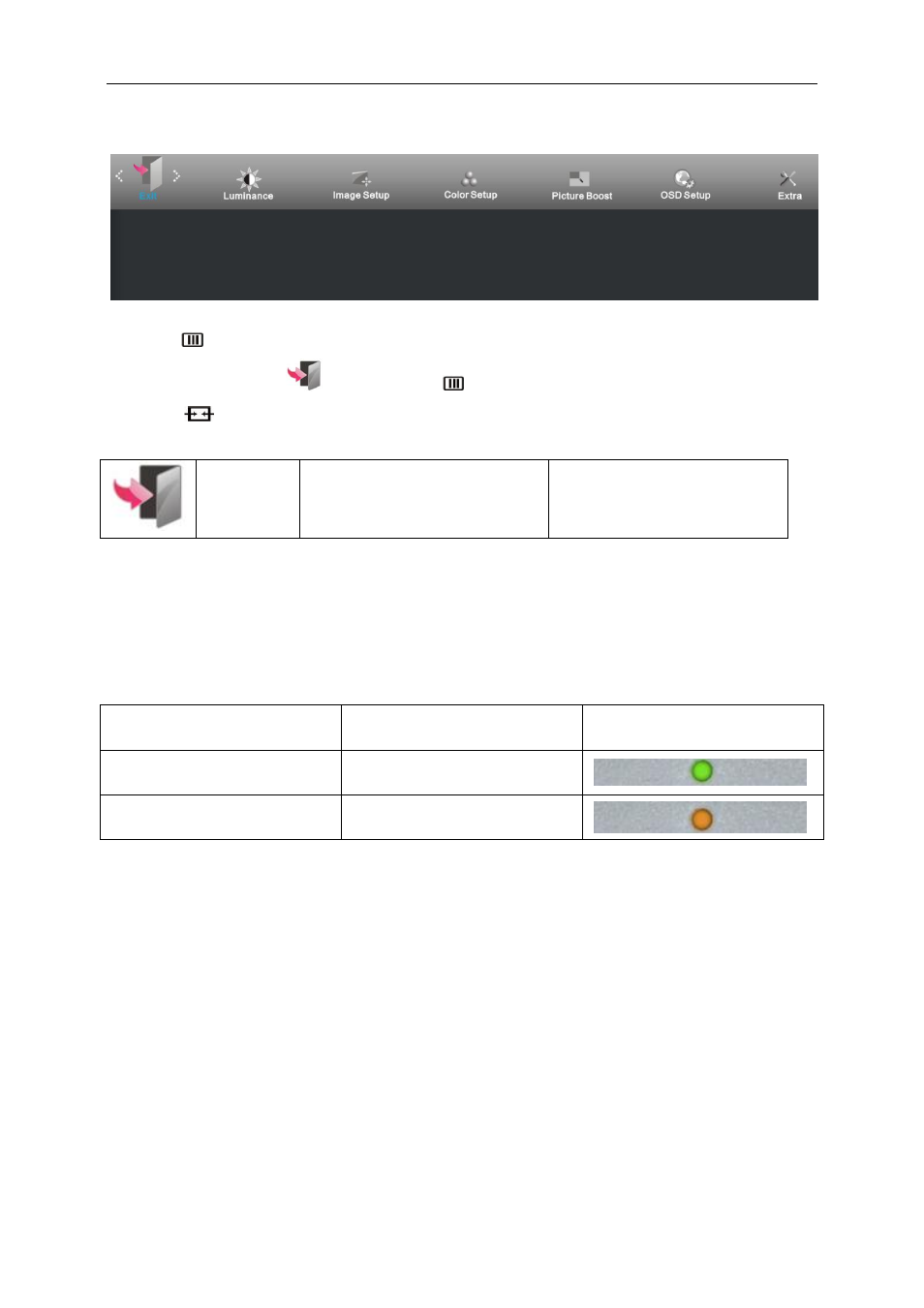 Exit, Led indicator | AOC G2460PQU User Manual | Page 27 / 59