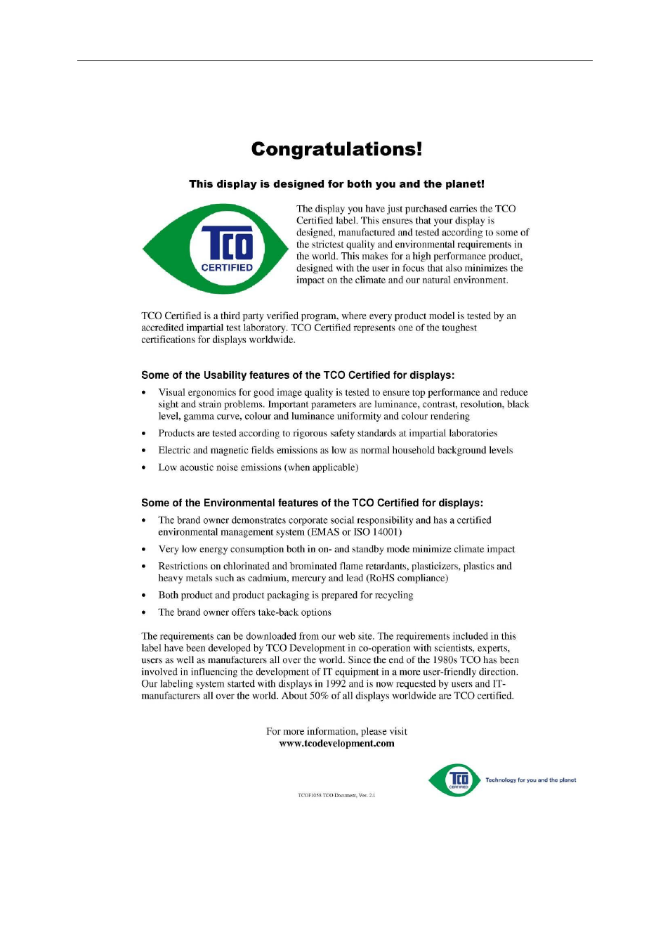 Tco document | AOC G2460PQU User Manual | Page 59 / 59