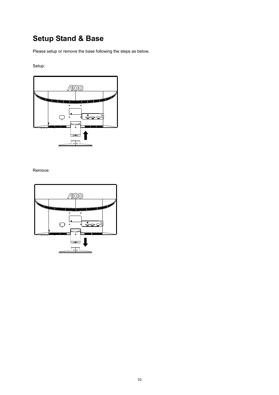 Setup stand & base | AOC e2752She User Manual | Page 10 / 61