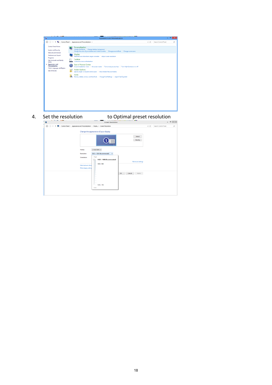 Set the resolution | AOC e2752She User Manual | Page 18 / 61