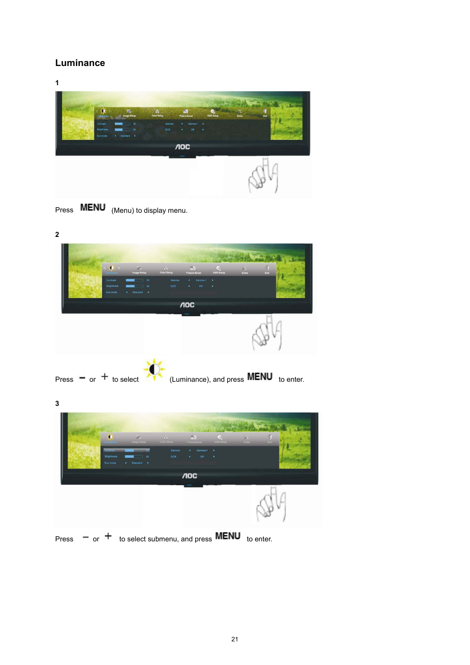 Luminance | AOC e2752She User Manual | Page 21 / 61