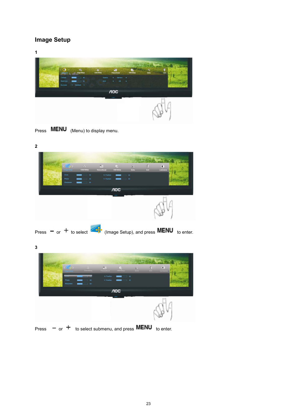 Image setup | AOC e2752She User Manual | Page 23 / 61