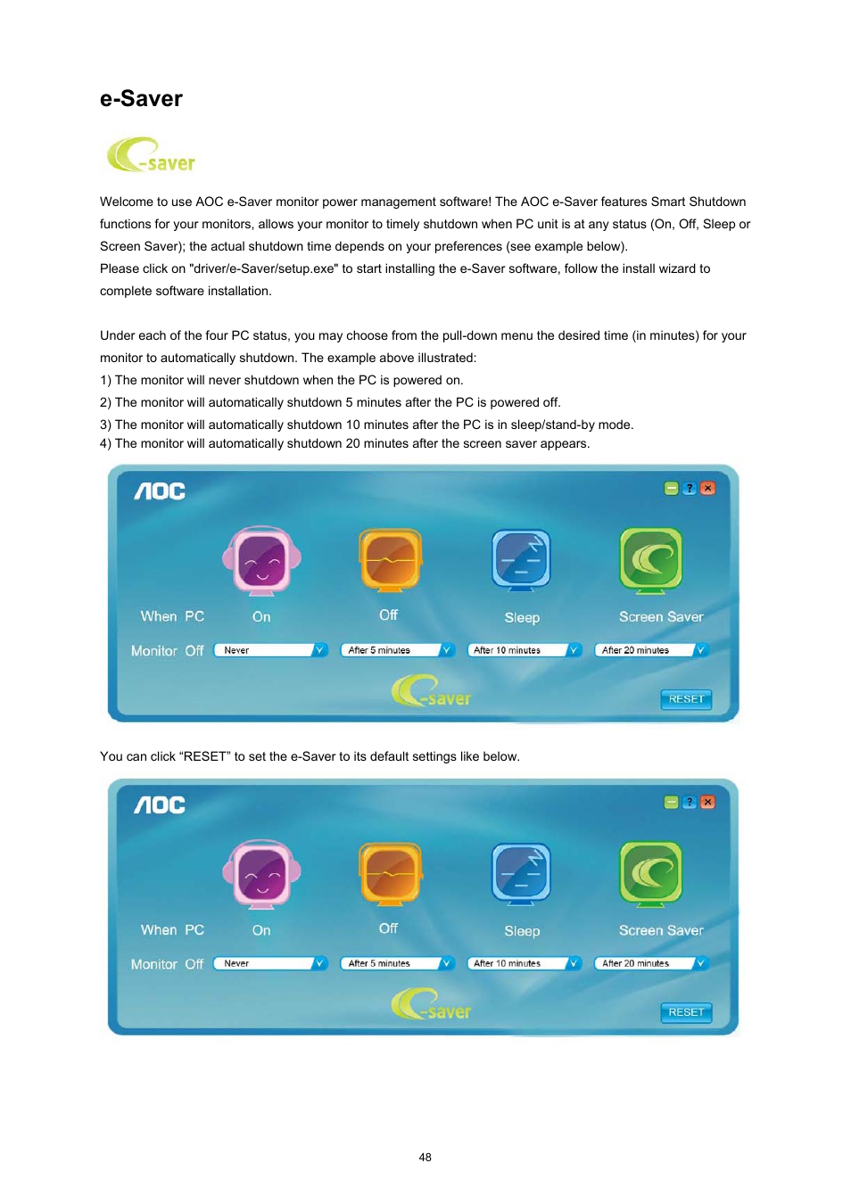 E-saver | AOC e2752She User Manual | Page 48 / 61